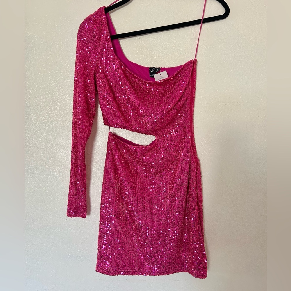 Windsor One-Shoulder Pink Sequin Dress